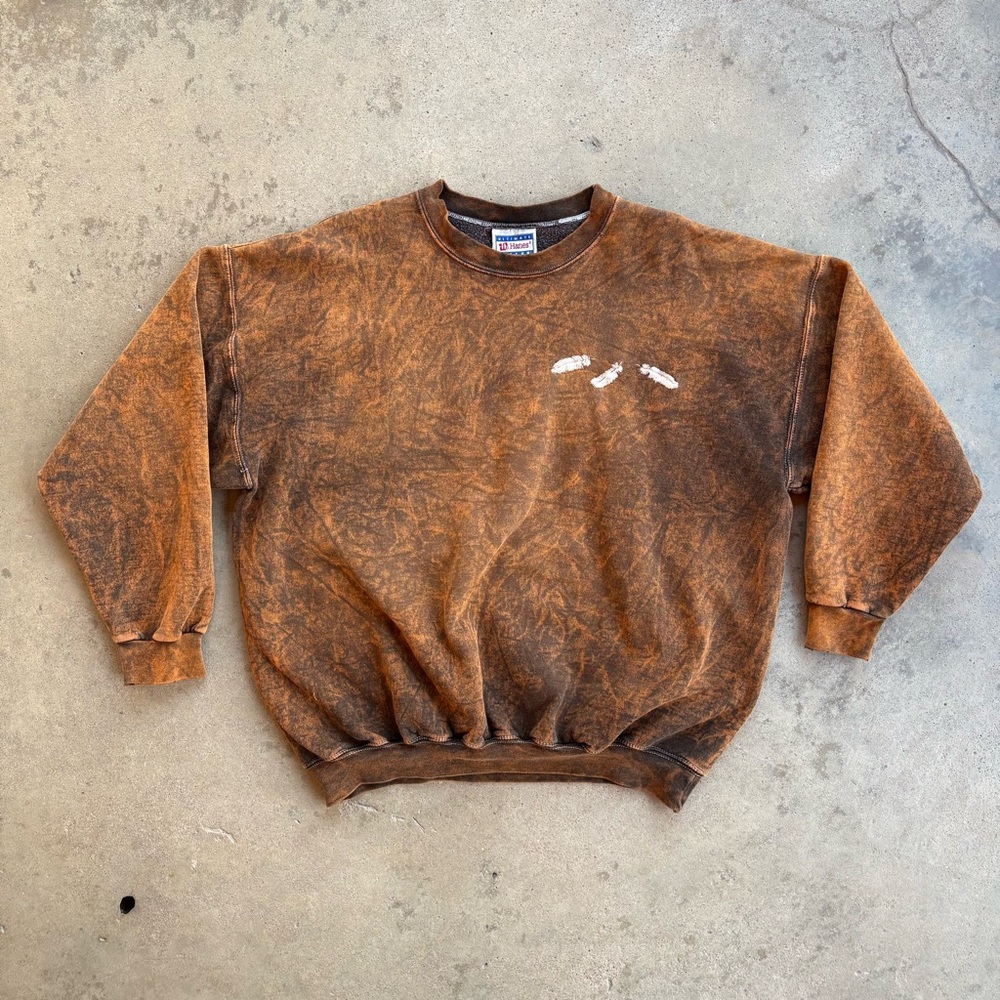 Vintage Stone Aged Rockwear Men's XL Bleach Died Feather Embroidery Sweatshirt